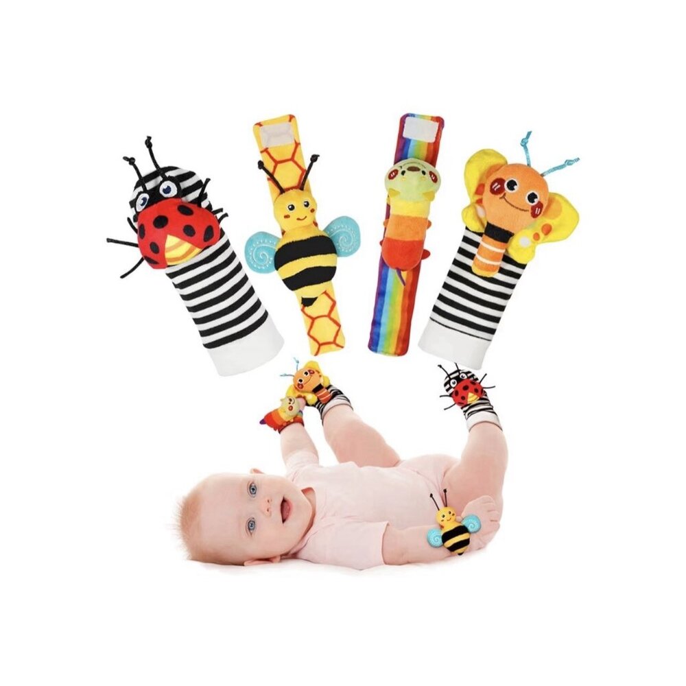 Infinno Baby Wrist Rattle Socks and Foot Finder Set, Perfect Baby Toys for 0-12